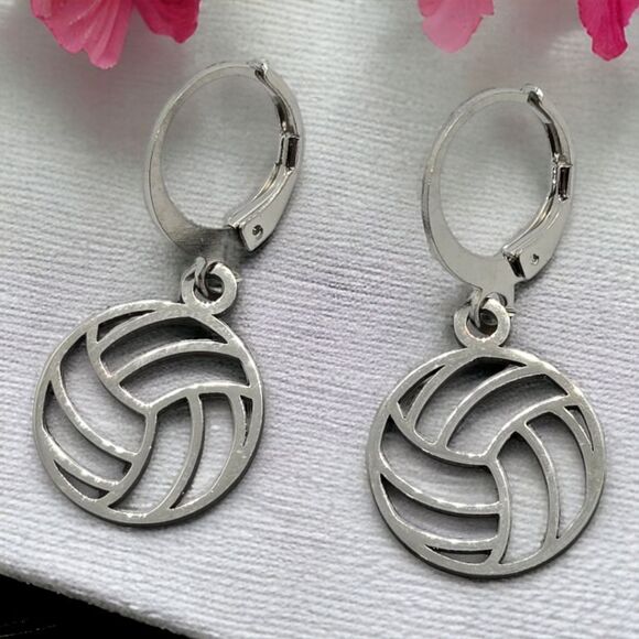 Volleyball 🏐 Silver Stainless Steel Earrings Gift VB Player Summer Olympic Game - Picture 1 of 3